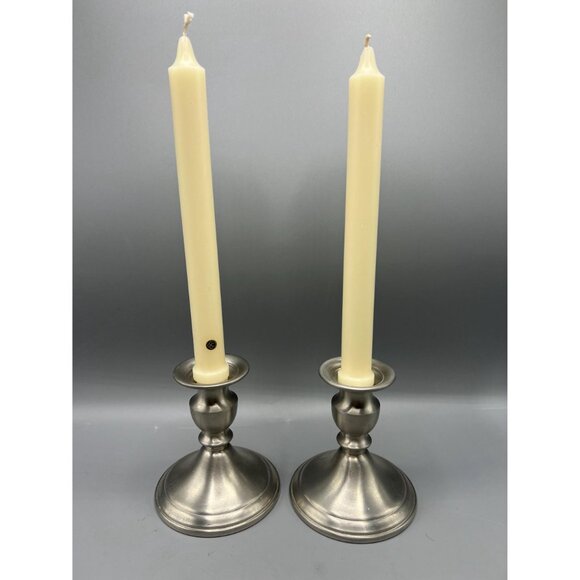 Pair of Web pewter weighted candlesticks. 4 1/4 inches tall. Understated masculi - Picture 11 of 14
